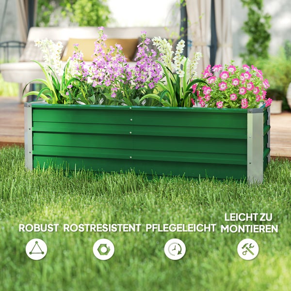 Outsunny Hochbeet aus Stahl Gartenbeet Pflanzkasten Blumenkasten Blumenkübel mit Handschuhe Grün 125 x 47 x 40 cm