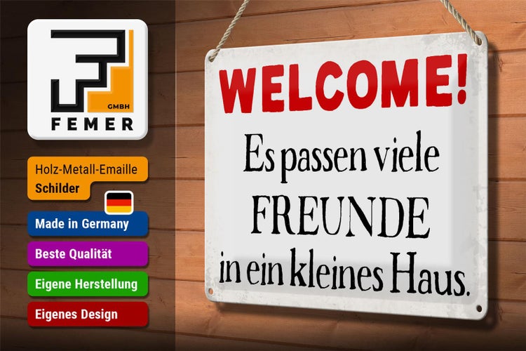 Blechschild Spruch 30x20cm Welcome viele Freunde Haus