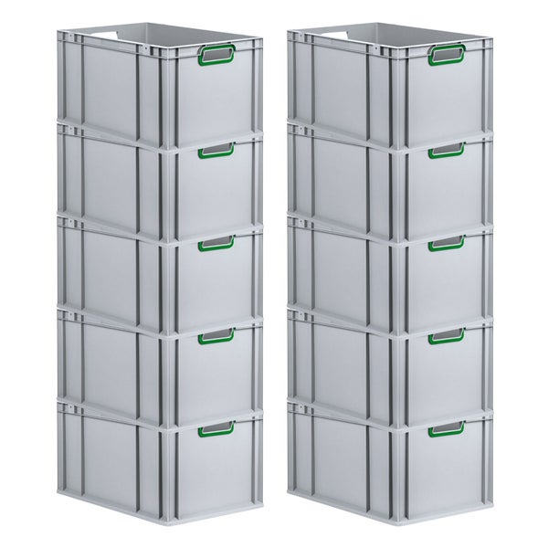 PROREGAL Spar Set 10x Eurobox Nextgen Color HxBxT 32 x 40 x 60 cm 65 Liter Griffe Grün Offen Verstärkter Boden Eurobehälter Transportbox