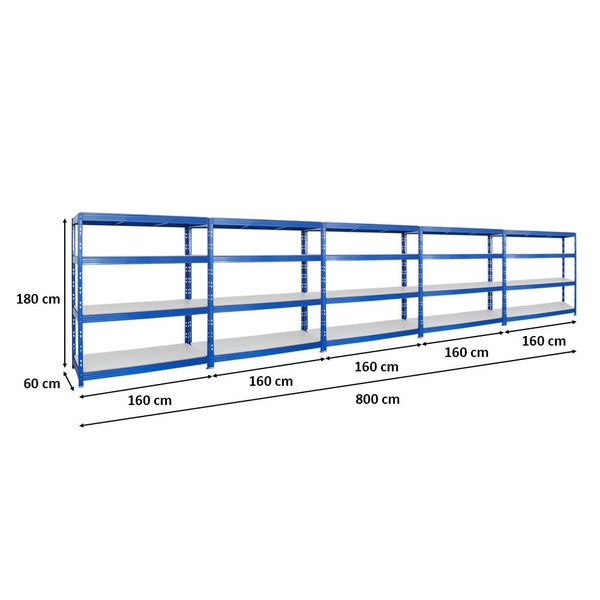 PROREGAL Mega Deal 5x Profi Schwerlastregal Rhino HxBxT 180 x 160 x 60 cm 4 Melamin-Ebenen 16mm Fachlast 500 kg Blau