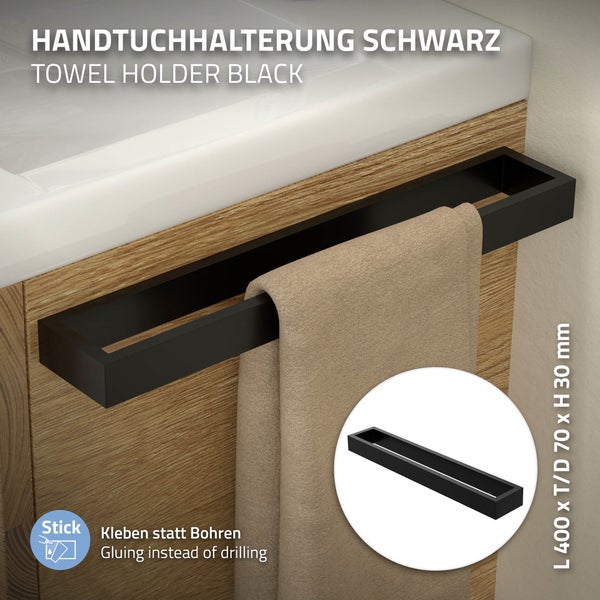 ML-Design Handtuchhalter ohne Bohren 40 cm, Schwarz, aus Stahl, Wandmontage, Badetuchhalter Wand zum kleben für Badezimmer & Küche, Modern, Handtuchstange Wandhalter selbstklebend für Handtücher