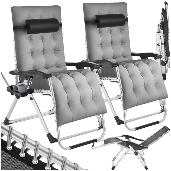 Sonnenliege tectake Cloud 84 x 168 x 82,5 cm, mit Ablagetisch klappbar hellgrau