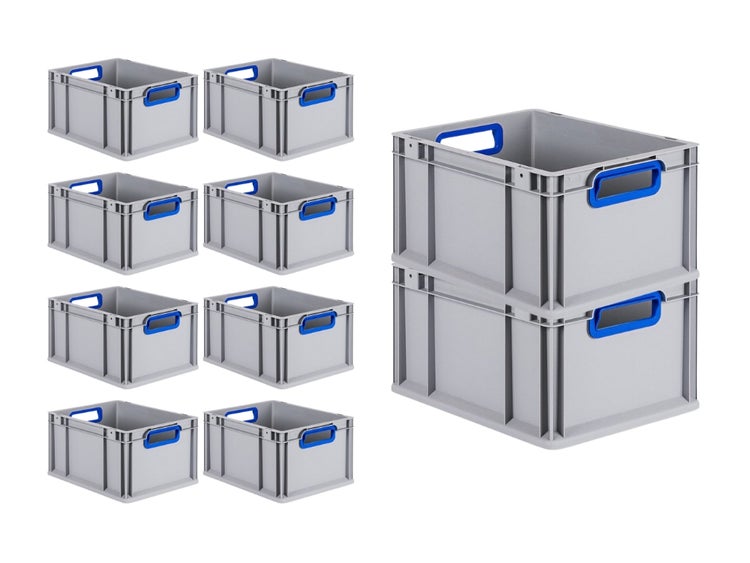 PROREGAL Spar Set 10x Eurobox Nextgen Color HxBxT 22 x 30 x 40 cm 20 Liter Griffe Blau Offen Glatter Boden Eurobehälter Transportbox