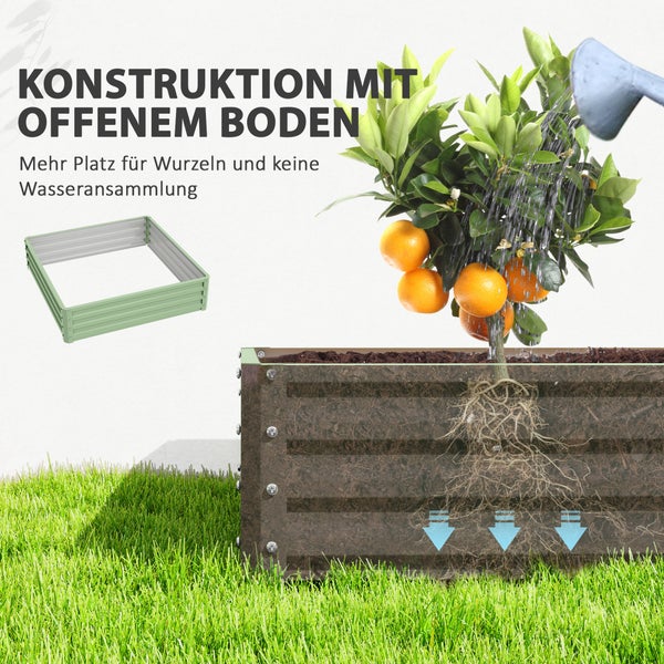 Outsunny Hochbeet, Blumenkasten, Gemüsebeet, Pflanzkasten, Kräuterbeet für Garten, Terrasse, Balkon, Stahl, Grün, 120 x 120 x 30 cm