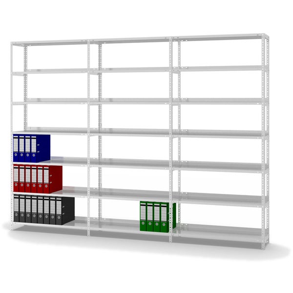 PROREGAL Aktenregal Schraubsystem Grundregal HxBxT 220 x 100 x 30 cm 7 Ebenen Fachlast 60 kg Mit Deckboden Einseitig Nutzbar Lichtgrau