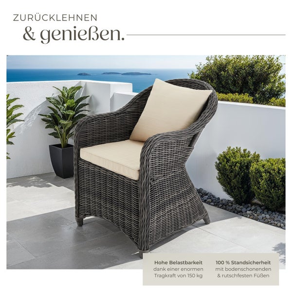 Rattansessel tectake  71 x 60 x 84 cm mit Aluminiumgestell grau