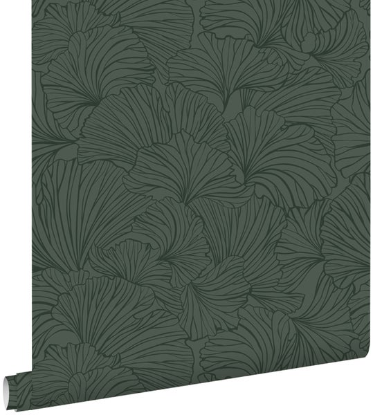 ESTAhome Tapete Ginkgoblätter Dunkelgrün - 53 cm x 10.05 m - 139618