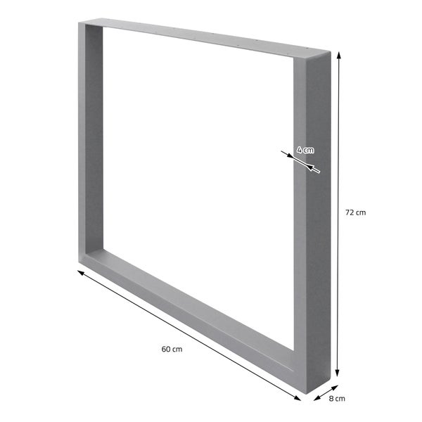 ECD Germany 2X Tischbeine aus Vierkantprofilen 80x40 mm, Tischgestell 60 x 72 cm, Grau, pulverbeschichtete Stahl, Industriedesign, Metall Tischuntergestell Möbelfüße, für Esstisch Schreibtisch