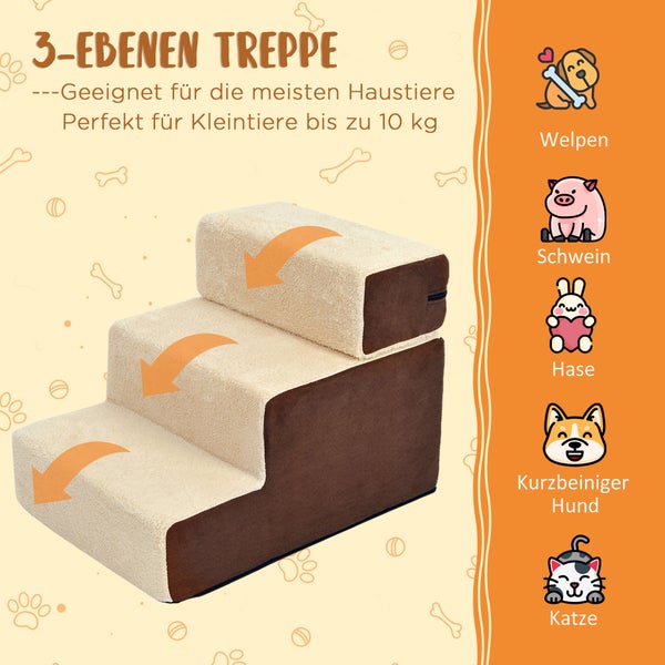 PawHut Hundetreppe, L54 x B40 x H39 cm, Plüsch, Schaumstoff, Beige