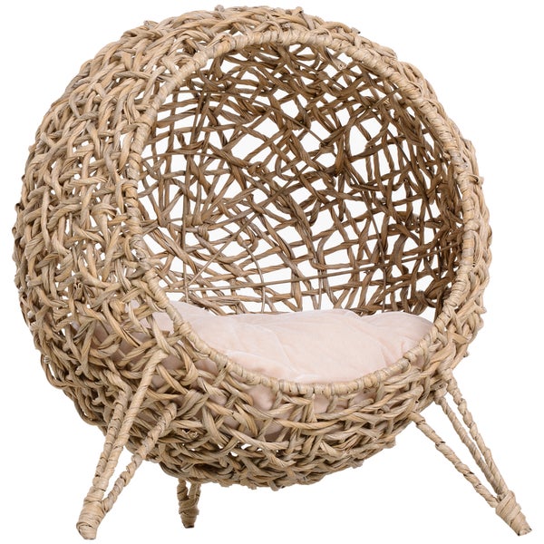 PawHut Katzenhaus aus Rattan, Ø52 x 58 cm, PE-Rattan, Natur