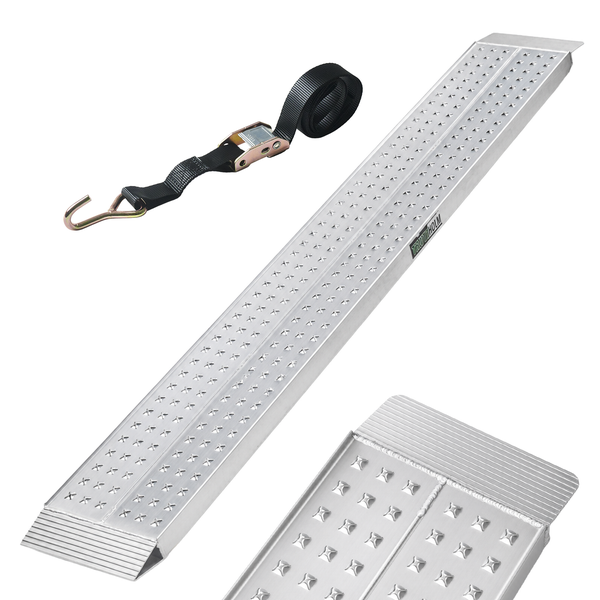 TrutzHolm Auffahrschiene aus Aluminium mit Antirutsch-Oberfläche inklusive Spanngurt mit Haken.