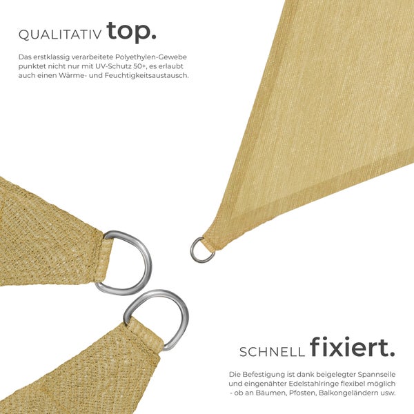 Sonnensegel tectake  inklusive Spannseile dreieckig mit UV-Schutz 50+ beige