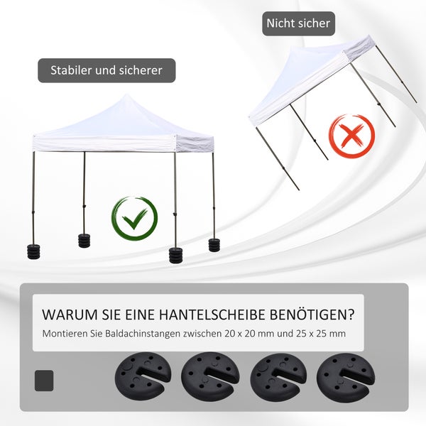 Outsunny 4 Stk. Pavillon Standfuß Gewicht Partyzelt Pavillongewicht befüllbar bis 5 kg HDPE-Kunststoff Schwarz Ø25 x 6 cm