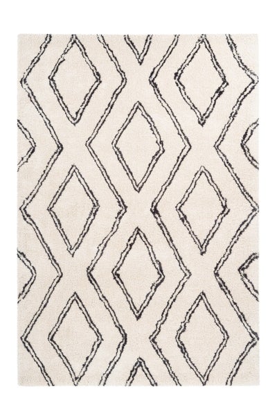 Hochflor-Teppich mit geometrischem Rautenmuster im Berber-Stil.