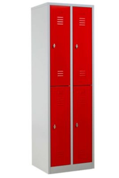 PROREGAL Garderobenspind Camel 4-Fächer HxBxT 195 x 60 x 50 cm Vorhängeschloss Grau-Rot