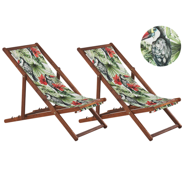 Set mit 2 klappbaren Liegestühlen ANZIO mit Ersatzstoffen Tiermotiv Akazienholz Dunkelbraun