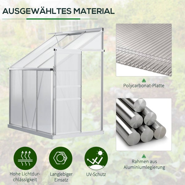 Outsunny Gewächshaus, Beistell-Gewächshaus, 192 x 127 x 214 cm, Aluminium, Polycarbonat, Silber