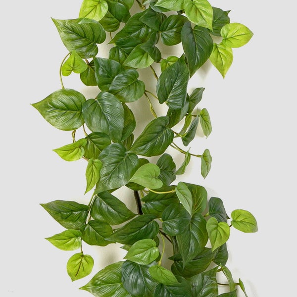 Künstliche Pflanzengirlande mit grünen herzförmigen Blättern für die Dekoration.