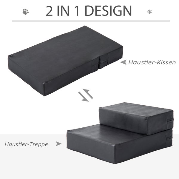 PawHut Haustiertreppe Tierunterlage 2 Stufen Klappbar Hundetreppe Treppe Unterlage für Katzen und Hunde Schwarz L45 x B39 x H20 cm