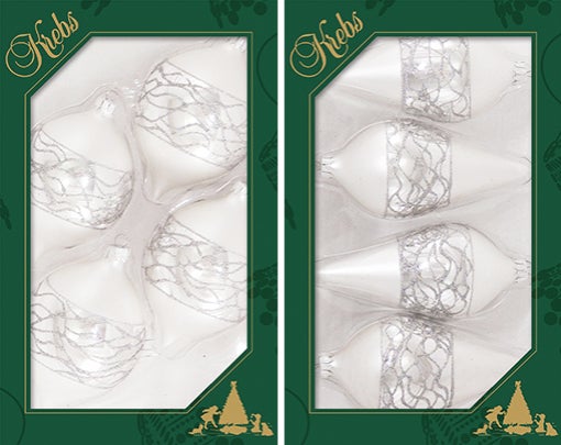Sterling Silber 9cm Zwiebelformen und 10cm Tropfenformen aus Glas mundgeblasen und handekoriert mit dekorativen Band, 8 Stck.