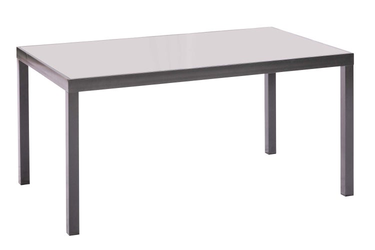 Rechteckiger Esstisch mit Metallgestell und Tischplatte