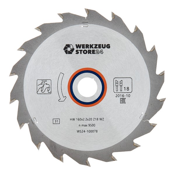 WS24 HM Kreissägeblatt Holz 160 x 2,2 x 20  WZ 18 - WS24-100078