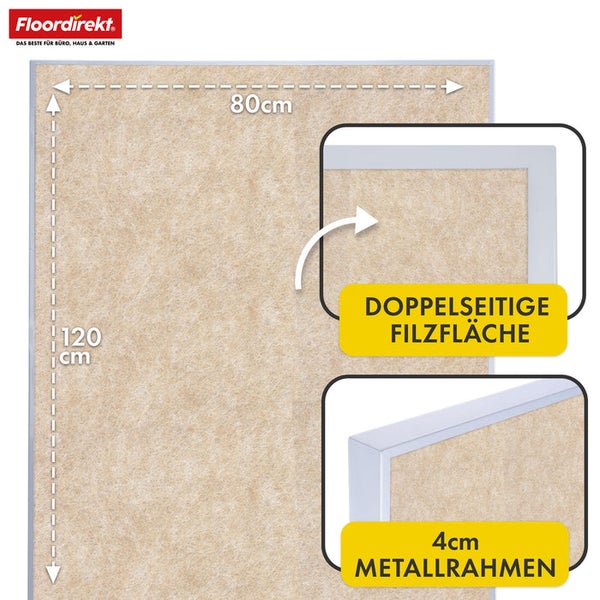 Filzfläche mit Metallrahmen, 80 mal 120 Zentimeter