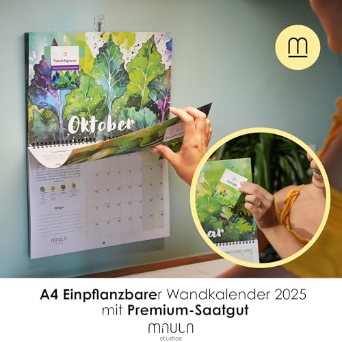 Saatgut Kalender 2025 - Einpflanzbarer Kalender Wandkalender 2025 A4 - Monatskalender 2025 mit 12 Sorten EU Samen - Kalender zum Einpflanzen - Gemüse, Kräuter, Obst & Blumen WC014_25