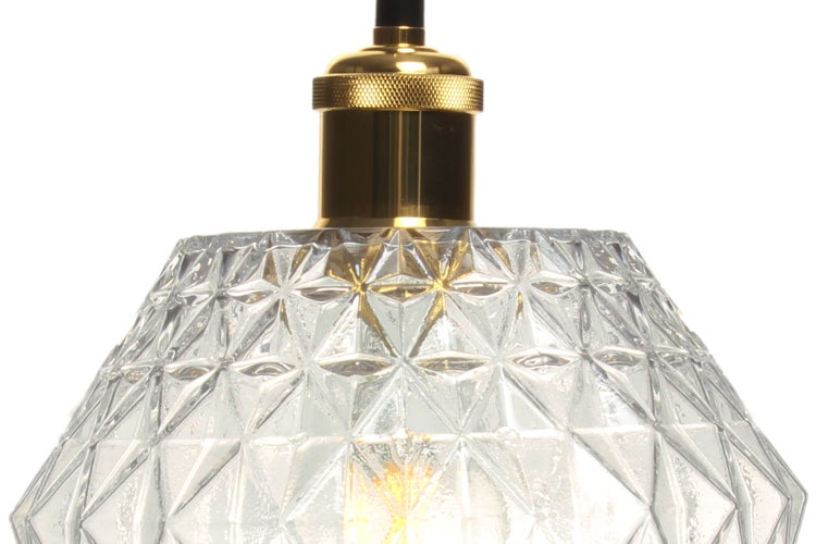 Moderne Glaslampe Klar Gold, Rauten muster 27 cm | Wohnzimmer Esszimmer Leuchte