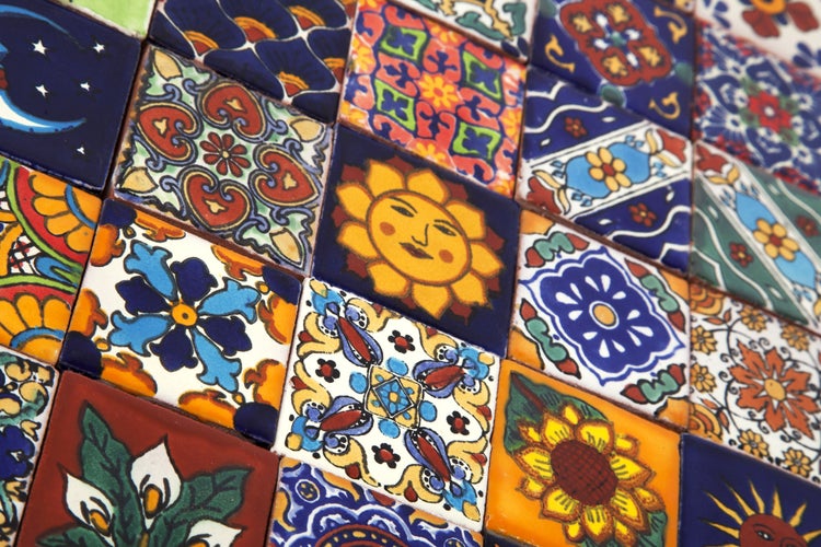 Mexikanische Mosaik Fliesen 5x5 Saburo - Handgefertigte Keramikmosaik für Küche, Küchenrückwand | Keramikfliesen-Packung enthält 120 Wandfliesen