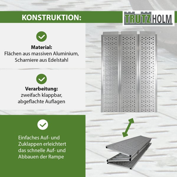 DREIBREIT by TRUTZHOLM 3-fach Auffahrrampe klappbar Alu  255cm 115 cm Breite 1020kg grau gelocht