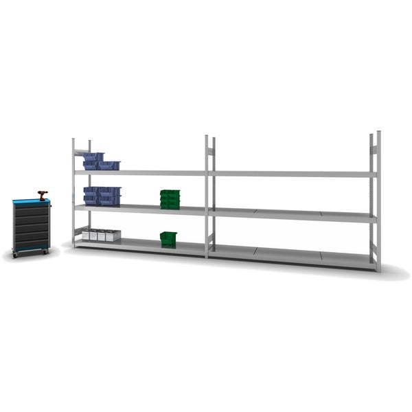 PROREGAL Weitspannregal Stecksystem T-Profil Grundregal HxBxT 200x250x50 cm 3 Ebenen Stahlplatten Fachboden Fachlast 350 kg Verzinkt