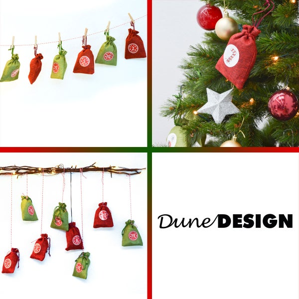 Dune Design Adventskalender Set mit Jutesäckchen zum Befüllen für die Weihnachtsdekoration an Schnüren und am Weihnachtsbaum