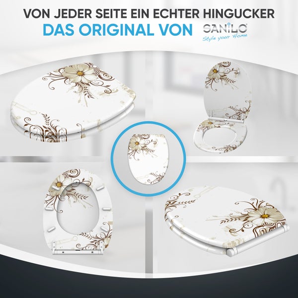 Sanilo Toilettendeckel mit Blumenmuster in verschiedenen Ansichten