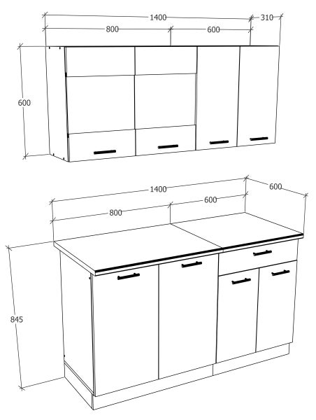 Singleküche Einbauküche Küchenzeile 140cm Esilo