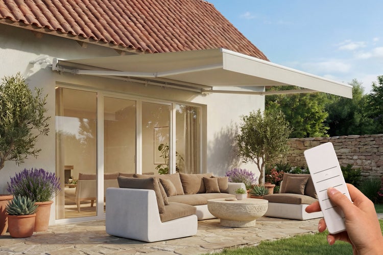 Terrasse mit Markise und Handbedienung