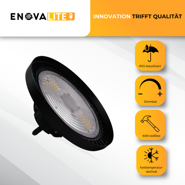 ENOVALITE LED HighBay UFO Hallenstrahler Leistung einstellbar 100 150 200W 3500-5500K 14000-28000lm IP65 LIFUD