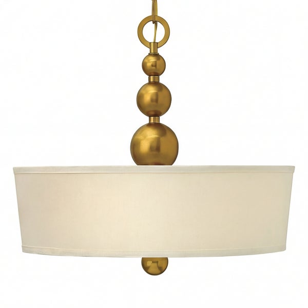 Hängelampe mit Stoffschirm und dekorativen Kugeln