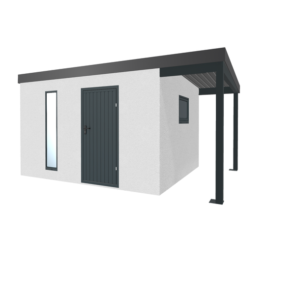 Gartenhaus mit Überdachung, Tür und Fenster