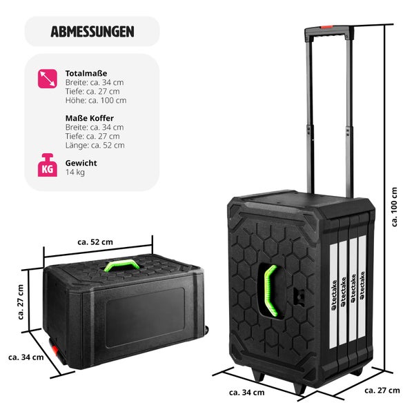 Werkzeugkoffer tectake Gerhard mit Klappgriff und Teleskopgriff 899-teilig schwarz