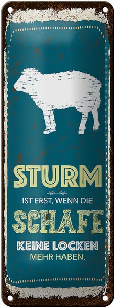 Blechschild Spruch Sturm wenn Schafe keine Locken 10x27cm