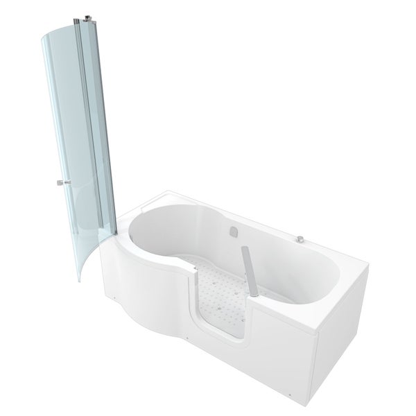 Barrierefreie Badewanne mit Einstiegstür und Duschabtrennung aus Glas
