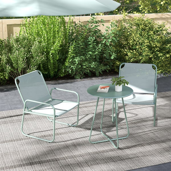 Outsunny Gartenmöbel-Set, 3tlg. Bistro-Set, inkl. 1 Tisch, 2 Stühlen, für Garten, Terrasse, 63L x 57B x 82H cm, Mesh, Grün