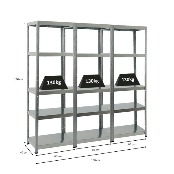 PROREGAL Mega Deal 3x Schwerlastregal Steel Eagle HxBxT 180 x 60 x 40 cm Fachlast 130 kg Verzinkt