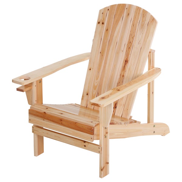Outsunny Adirondack-Gartenstuhl mit Becherhalter Gartenliege Balkonstuhl Massivholz Natur 72,5 x 97 x 93 cm