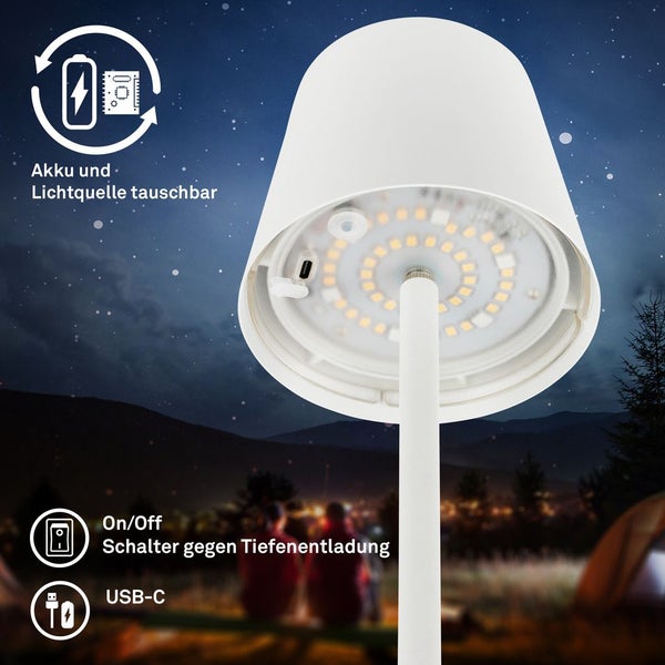 Briloner Coloris RGBW LED Stehlampe kabellos, Dimmbar, Touch, USB-C Aufladung, Kabellos, Weiß, 133 x Ø20,8 cm