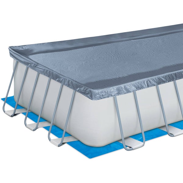 Rechteckiger Pool mit Abdeckung und Bodenschutzmatten