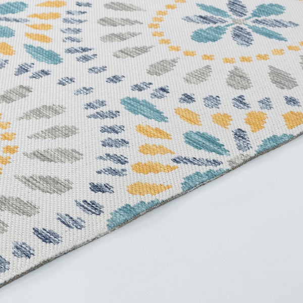 In-/Outdoor Boho-Teppich Blau/Senfgelb 200x275 cm DHENA