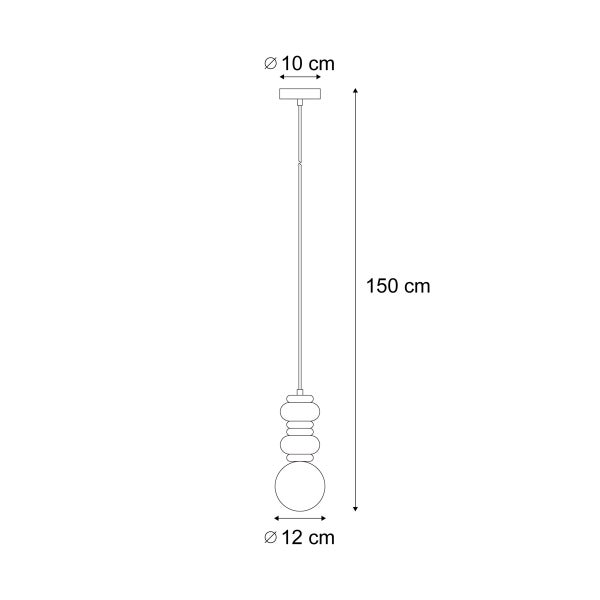 Technische Zeichnung einer Pendelleuchte mit den Maßen 150 cm Länge und 12 cm Durchmesser des Leuchtkörpers