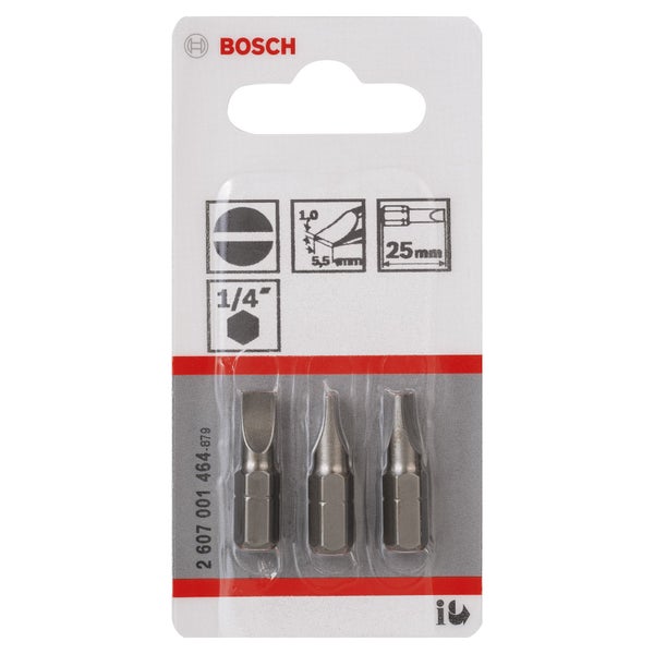 Bosch 3x Schrauberbit Extra-Hart, S 1,0 x 5,5, 25 mm - 2607001464